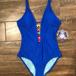 SALE!! NWT!! YMI Royal Blue Caged One Piece!